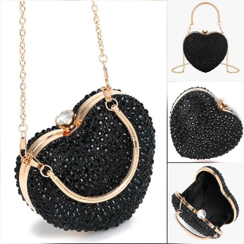 🩵⏭️NIB Black Glam Rhinestone Heart Convertible Crossbody Purse